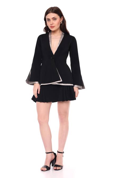 Shop_Maenaam_Black Satin Arisa Blazer_Online_at_Aza_Fashions