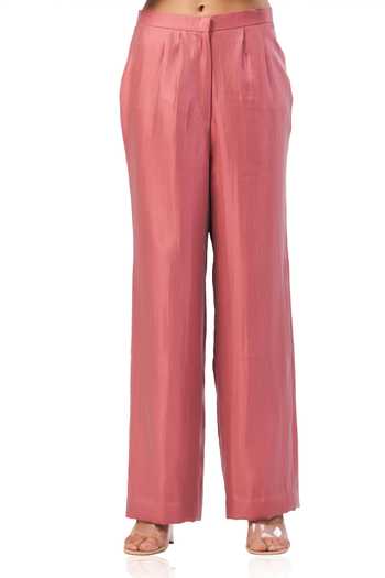 Maenaam_Pink Silk Ingrid Straight Pants_Online_at_Aza_Fashions