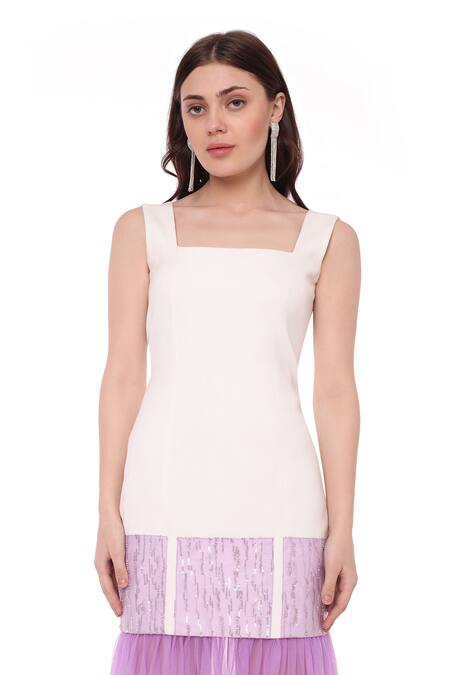 Maenaam_Ivory Polyester Embroidery Square Neck Lana Ombre Gown_at_Aza_Fashions
