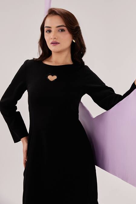 Buy Maenaam Black Crepe Round Neck Warisa Full Sleeve Mini Dress Online at Aza Fashions Buy_Maenaam_Black Crepe Round Neck Warisa Full Sleeve Mini Dress_Online_at_Aza_Fashions