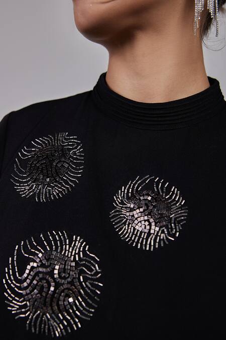 Buy_Maenaam_Black Polyester Embroidery High Neck High-neck Top With Embellishments_Online_at_Aza_Fashions
