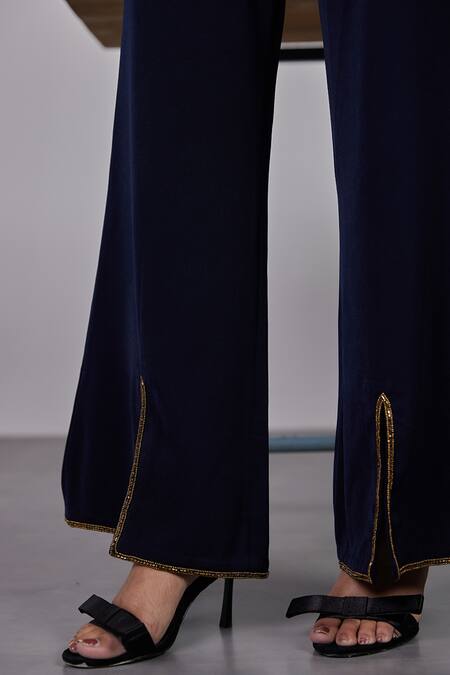 Buy_Maenaam_Navy Polyester Beads, Metallic Thread Round Blue Grace Set With Embellishments_Online_at_Aza_Fashions