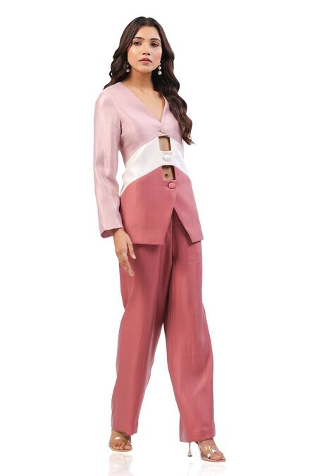 Maenaam_Multi Color Silk Panel Blazer Set_Online_at_Aza_Fashions