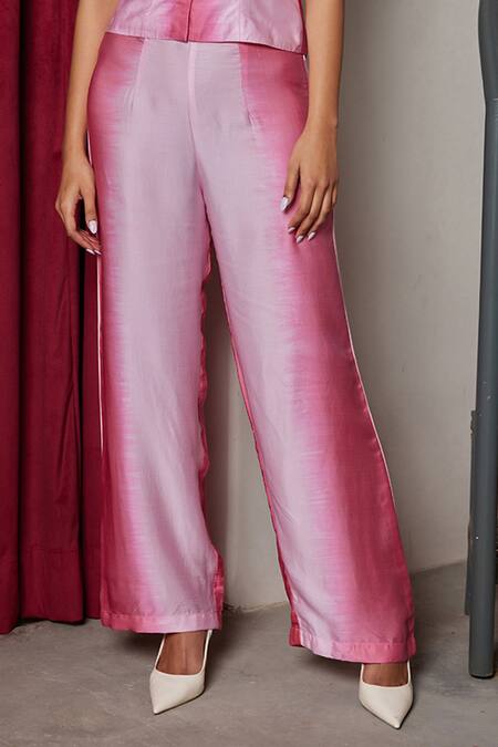 Shop_Maenaam_Pink Modal Halter Neck Tie-dye Top And Straight Pants Set_Online_at_Aza_Fashions
