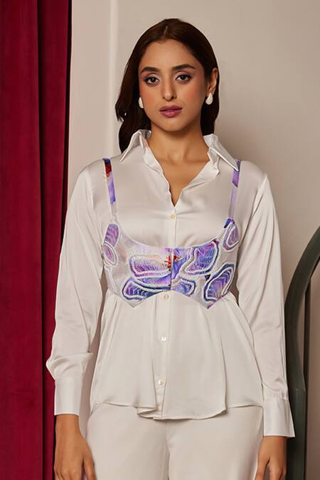 Buy Maenaam Lavender Satin, Polyester Beads Scoop Neck, Collared Printed Saeng Bodice Set Online at Aza Fashions Buy_Maenaam_Lavender Satin, Polyester Beads Scoop Neck, Collared Printed Saeng Bodice Set_Online_at_Aza_Fashions
