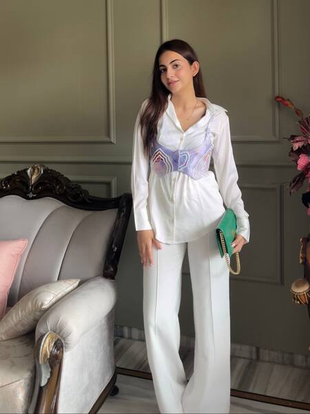 Buy_Maenaam_Lavender Satin, Polyester Beads Scoop Neck, Collared Printed Saeng Bodice Set