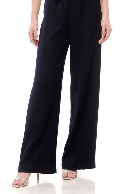 Buy_Maenaam_Navy Georgette, Polyester Rhinestones Square Neck Blue Sleeveless Frill Top Set_Online_at_Aza_Fashions