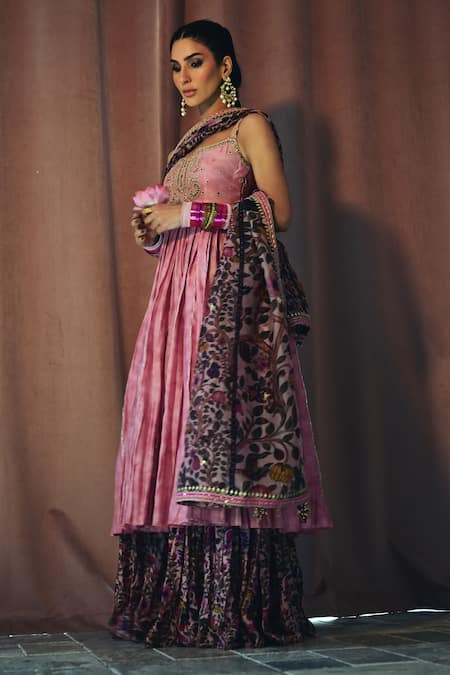 Buy Punit Balana Pink Chiffon Embroidery Square Neck Dusky Anarkali Set Buy_Punit Balana_Pink Chiffon Embroidery Square Neck Dusky Anarkali Set