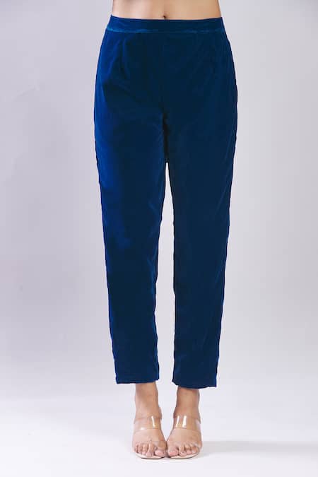 Shop_Samyukta Singhania_Teal Velvet Embroidery Round Neck Kurta Set With Dupatta _Online_at_Aza_Fashions