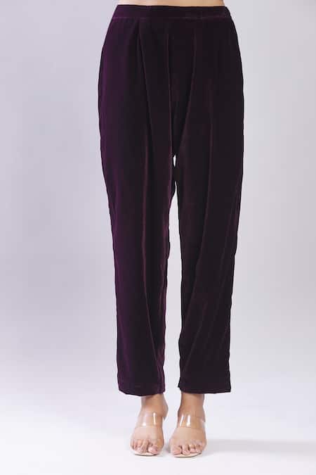 Shop_Samyukta Singhania_Purple Velvet Embroidery Round Neck Heavy Kurta Set With Dupatta _Online_at_Aza_Fashions