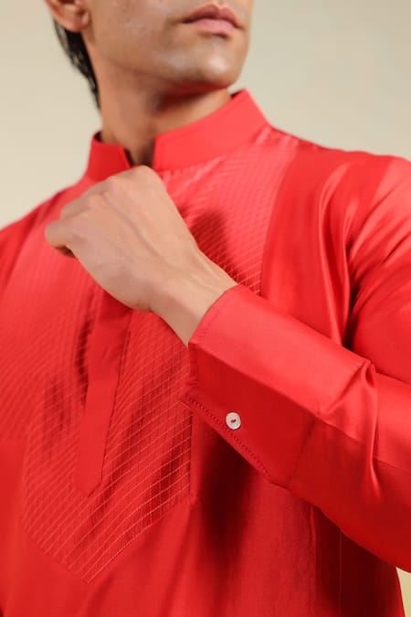 Buy_Raw & Rustic By Niti Bothra_Red Chanderi Silk Embroidery Handcrafted Kurta 