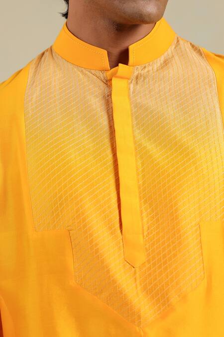 Shop_Raw & Rustic By Niti Bothra_Yellow Chanderi Silk Handcrafted Kurta _Online_at_Aza_Fashions
