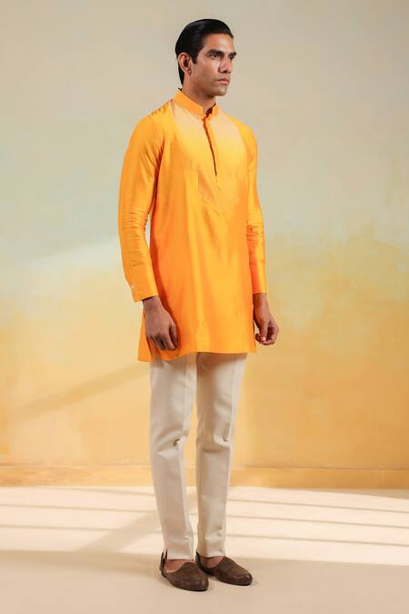Raw & Rustic By Niti Bothra_Yellow Chanderi Silk Handcrafted Kurta _at_Aza_Fashions