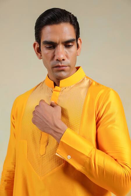 Buy_Raw & Rustic By Niti Bothra_Yellow Chanderi Silk Handcrafted Kurta 