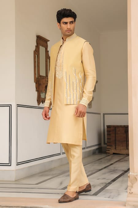 Label Niti Bothra Beige Floral Embroidered Bandi Kurta Set 