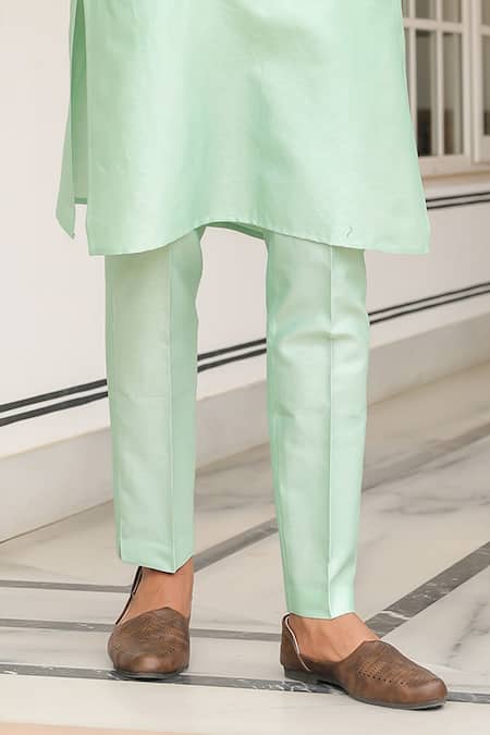 Buy_Label Niti Bothra_Mint Silk, Silk, Embroidery Gulzar Green Placket Kurta Set _Online_at_Aza_Fashions