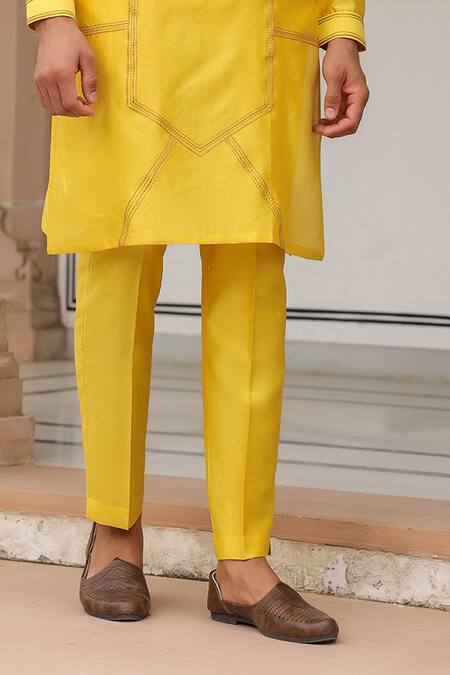 Label Niti Bothra_Yellow , , Embroidery Geometric Kurta Set _Online_at_Aza_Fashions