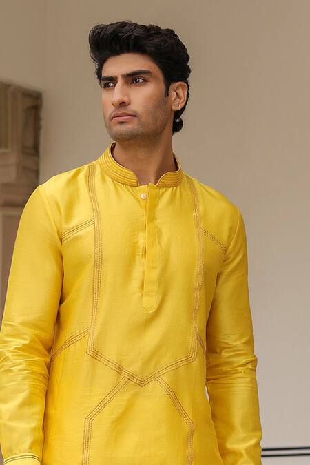 Buy_Label Niti Bothra_Yellow , , Embroidery Geometric Kurta Set _Online_at_Aza_Fashions