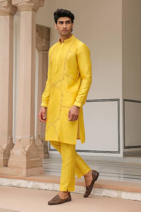Shop_Label Niti Bothra_Yellow , , Embroidery Geometric Kurta Set _Online_at_Aza_Fashions
