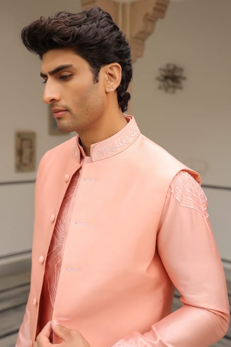 Label Niti Bothra Gulzar Peach Floral Threadwork Bandi 