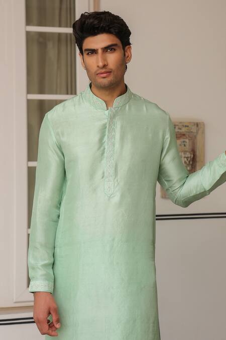 Label Niti Bothra_Mint , , Embroidery Criss Cross Kurta Set _at_Aza_Fashions