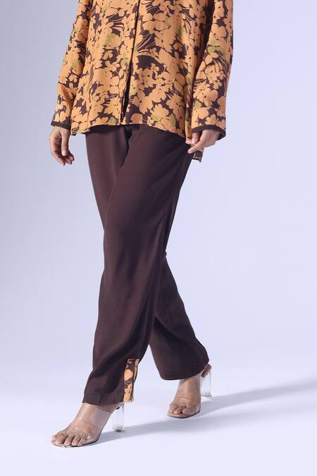 Klad_Spring Printed Shirt And Solid Brown Pants Set_Online_at_Aza_Fashions