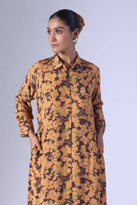 Klad_Brown Spring Printed Long Dress_Online_at_Aza_Fashions