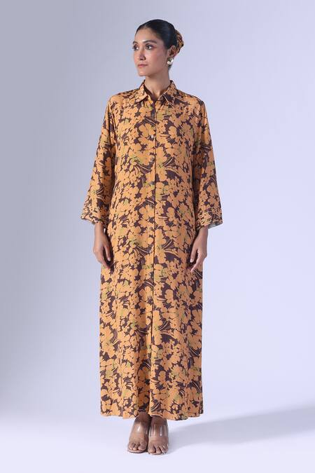 Buy_Klad_Brown Spring Printed Long Dress_Online_at_Aza_Fashions