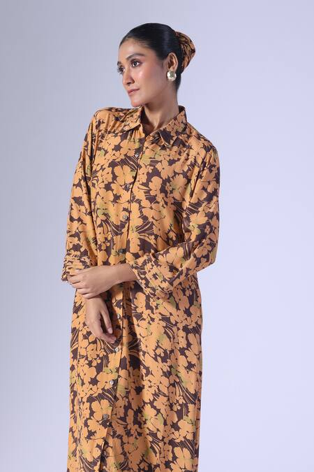 Shop_Klad_Brown Spring Printed Long Dress_Online_at_Aza_Fashions