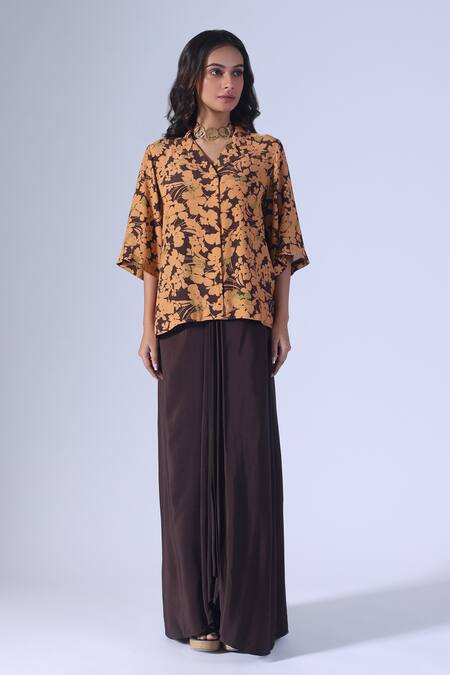 Shop_Klad_Floral Print Brown Skirt Set_Online_at_Aza_Fashions
