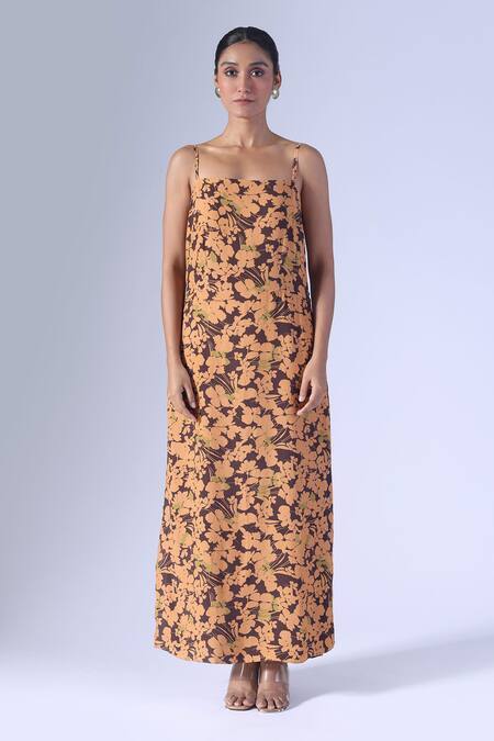 Klad_Spring Brown Long Slip Dress_Online_at_Aza_Fashions