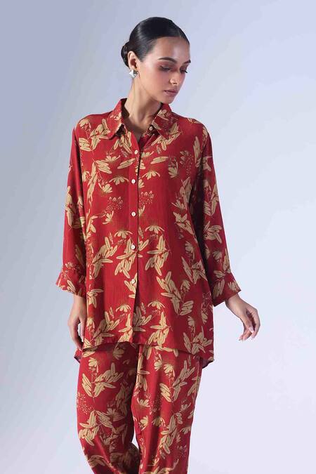 Buy_Klad_Beetle Print Red Shirt_Online_at_Aza_Fashions
