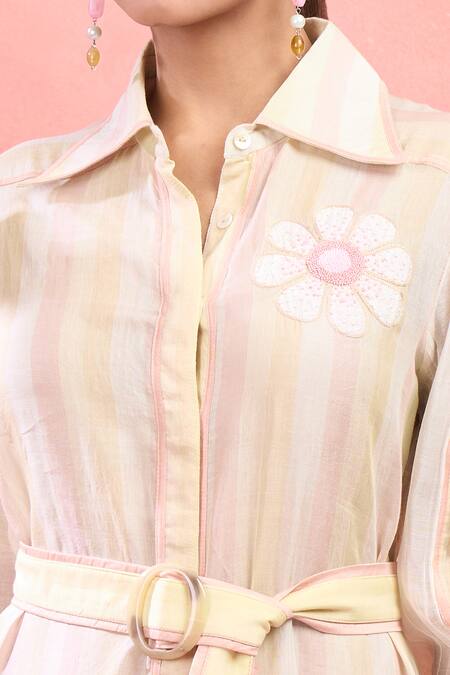 The Loom Art_Multi Color Cotton, Silk Embroidery Collared Button Down Flowy Midi Dress_Online_at_Aza_Fashions