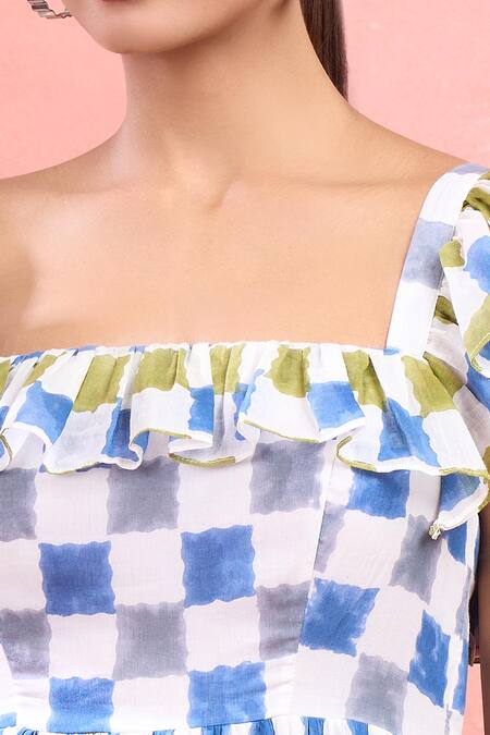 Taro_Multi Color Cotton Square , Scoop Gingham A-line Dress_Online_at_Aza_Fashions