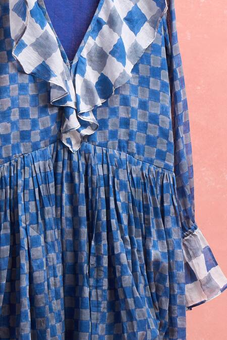 Buy_Taro_Multi Color Cotton Scoop Neck Harlequin Collar Dress_Online_at_Aza_Fashions