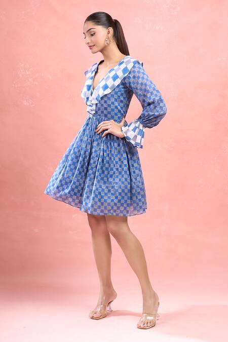 Shop_Taro_Multi Color Cotton Scoop Neck Harlequin Collar Dress_Online_at_Aza_Fashions
