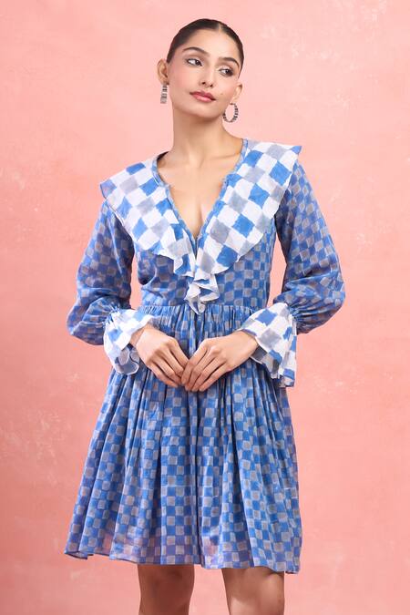 Buy_Taro_Multi Color Cotton Scoop Neck Harlequin Collar Dress