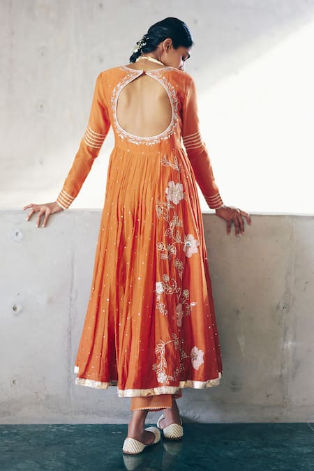 Label Nimbus Burnt Orange Hand Embroidered Anarkali Set 