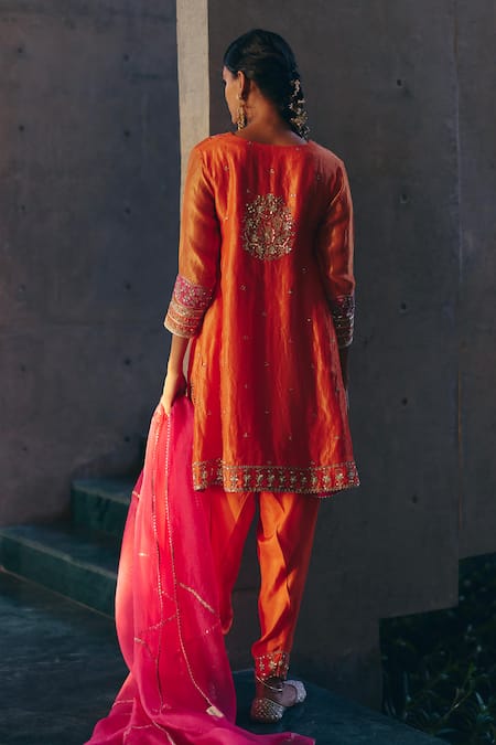 Label Nimbus Orange Stripe Tissue Kurta Set 