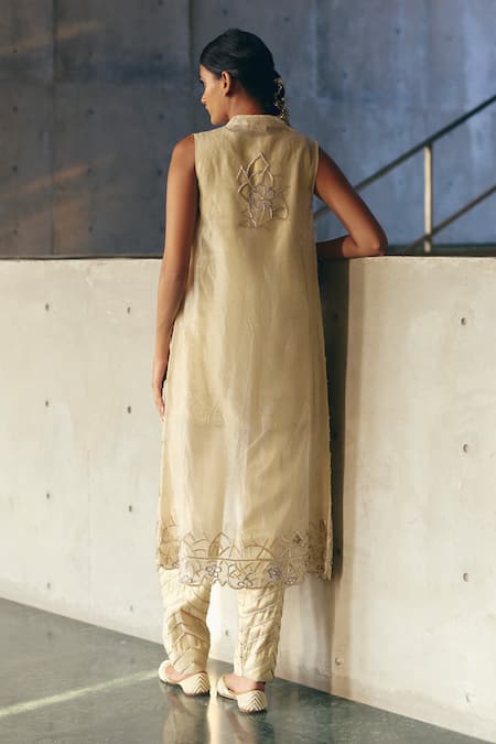 Label Nimbus Golden Tissue Embroidered Kurta Set 