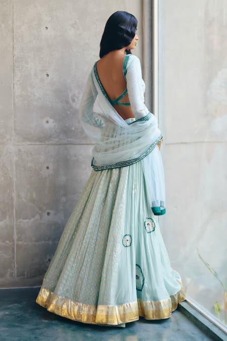 Label Nimbus Sea Green Hand Embroidered Lehenga Set 