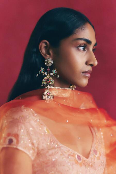 Buy_Label Nimbus_Blush Silk, Chanderi, Organza Embroidery, Gota Patti Pink Hand Lehenga Set _Online_at_Aza_Fashions