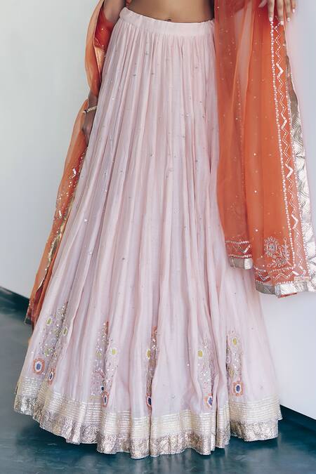 Shop_Label Nimbus_Blush Silk, Chanderi, Organza Embroidery, Gota Patti Pink Hand Lehenga Set 