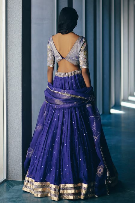 Label Nimbus Iris Blue Hand Embroidered Lehenga Set 