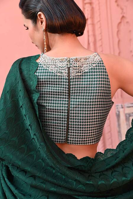 Kasturi Kundal_Green Silk, Kota Doria Embroidery, Lace O Haseena Tanchoi Handloom Saree _at_Aza_Fashions
