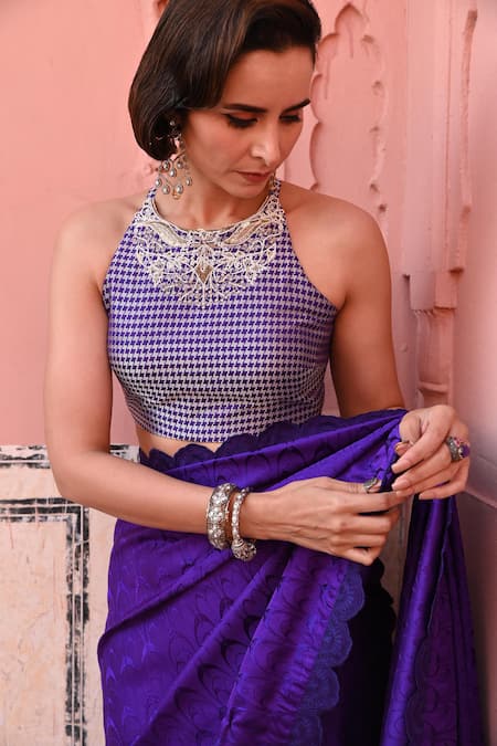 Buy_Kasturi Kundal_Purple Silk Embroidery O Haseena Tanchoi Handloom Saree _Online_at_Aza_Fashions