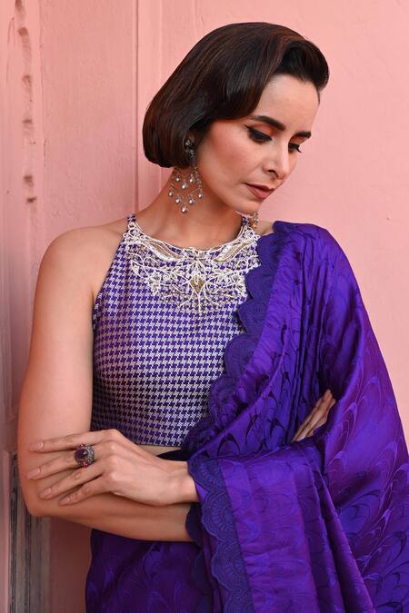 Shop_Kasturi Kundal_Purple Silk Embroidery O Haseena Tanchoi Handloom Saree _Online_at_Aza_Fashions