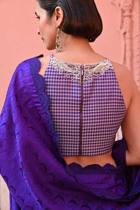 Kasturi Kundal_Purple Silk Embroidery O Haseena Tanchoi Handloom Saree _at_Aza_Fashions