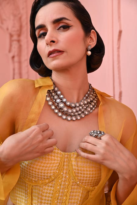 Kasturi Kundal Yellow Silk, Kota Doria Embroidery Tanchoi Handloom Saree Set Online at Aza Fashions Kasturi Kundal_Yellow Silk, Kota Doria Embroidery Tanchoi Handloom Saree Set _Online_at_Aza_Fashions