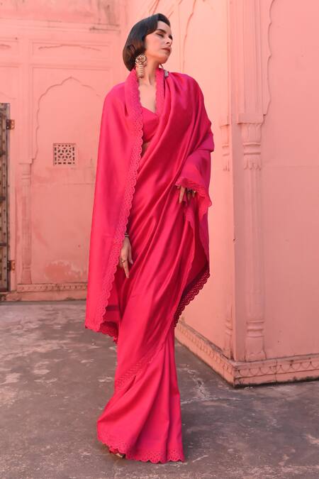 Kasturi Kundal_Pink Silk, Kota Doria Embroidery Banarasi Katan Saree _at_Aza_Fashions